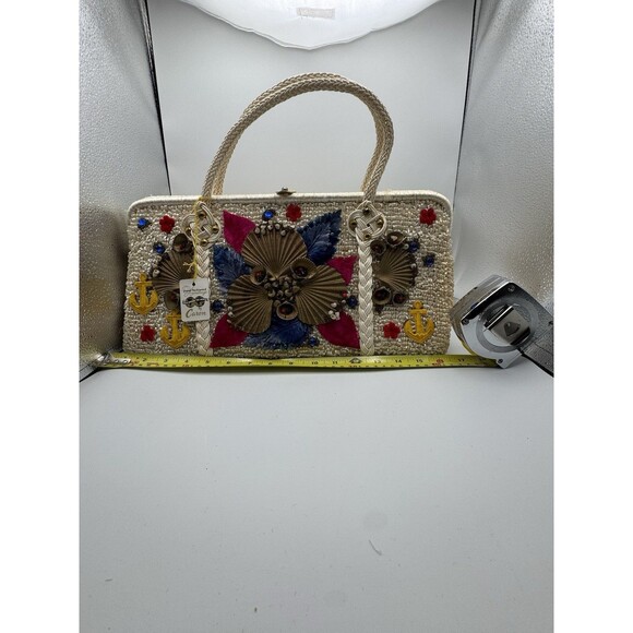 Vintage Caron Of Houston Nautical Raffia Purse NWT Highly Embellished 1960’s - Picture 10 of 11